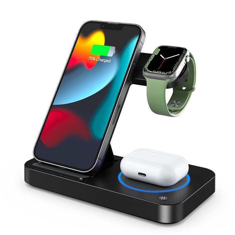 New Trending 15W Fast Wireless Charger Three-in-One Foldable Magnetic Suction Phone Headphone Watch 4-in-1 Electric Charging