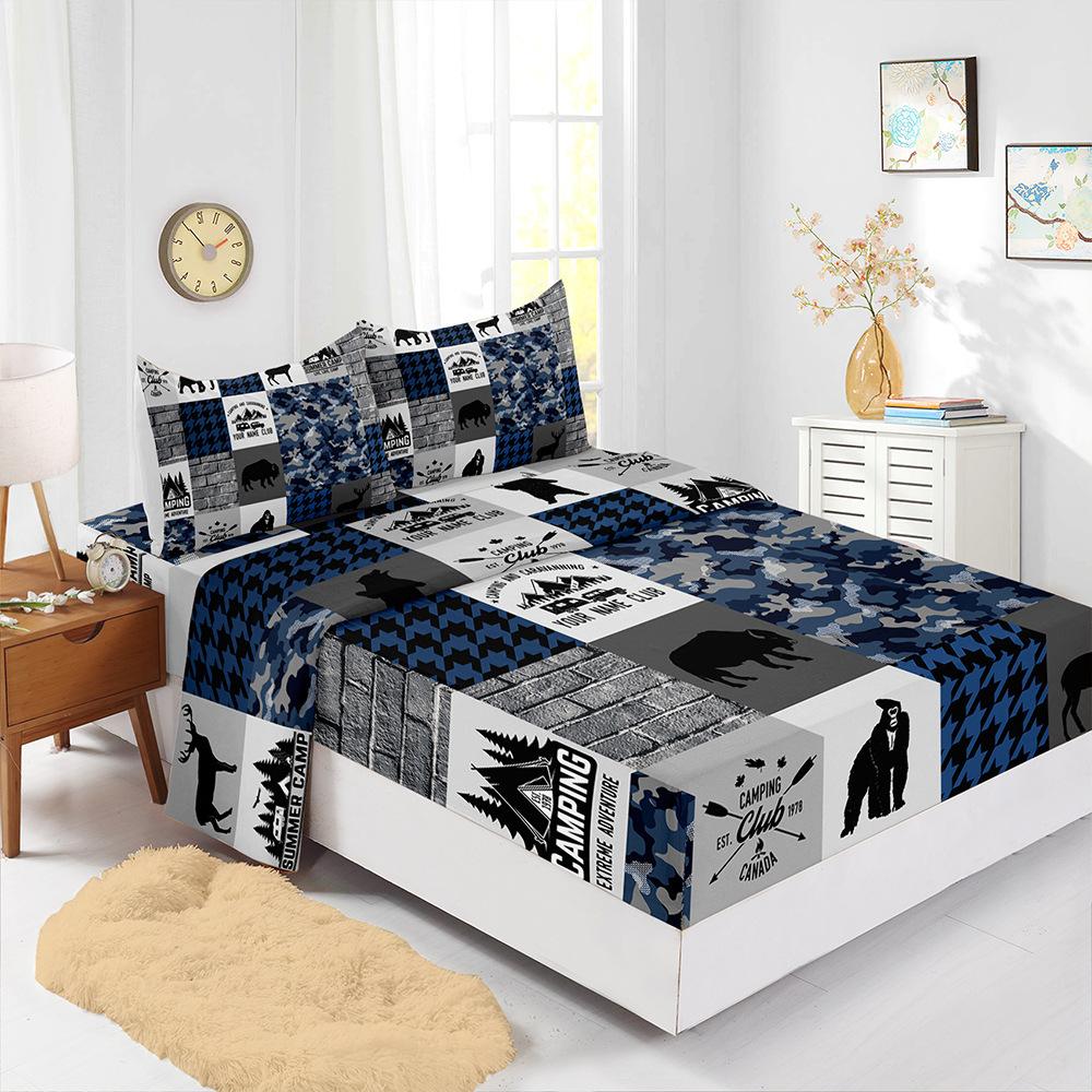 Four-Piece Mattress Set Christmas 3D Digital Printing Kit Mattress Protective Cover