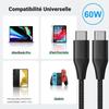 Lot de 2 Câble USB-C vers USB-C Rapide 3A pour Xiaomi 15 14 12-12T Pro 13 Ultra 11i 11T Lite Mi 11 Pro -Nylon Renforcé 1M Noir