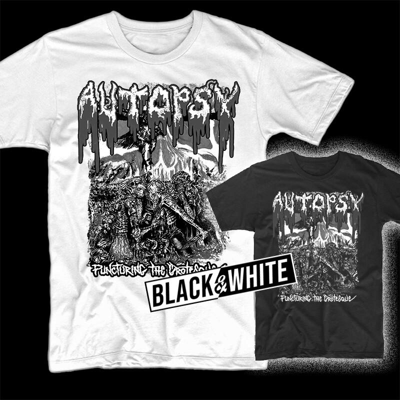 Autopsy Puncturing The Grotesque album T shirt BLACK WHITE sizes S-5XL