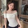 Sexy One-Shoulder Neck Short Sleeve Slim Fit T-shirt Women Summer Slimming Short Bottoming Tops