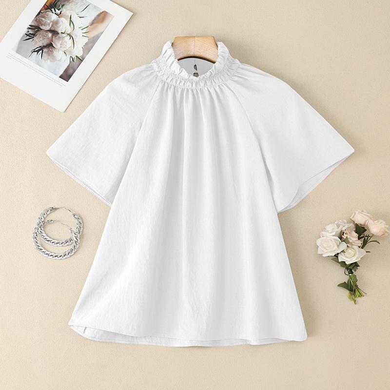 ZANZEA Женская повседневная блузка с высоким воротником, свободного кроя, с короткими рукавами, для лета