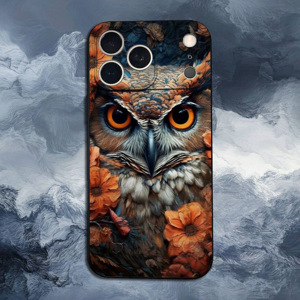 Милый C-Цветной Сова B-Птица Для iPhone 12,14,13,15,8,7,16,11,17,X,Mini,Plus,Pro,XR,SE,XS,Max,Мягкий Силиконовый Черный Чехол