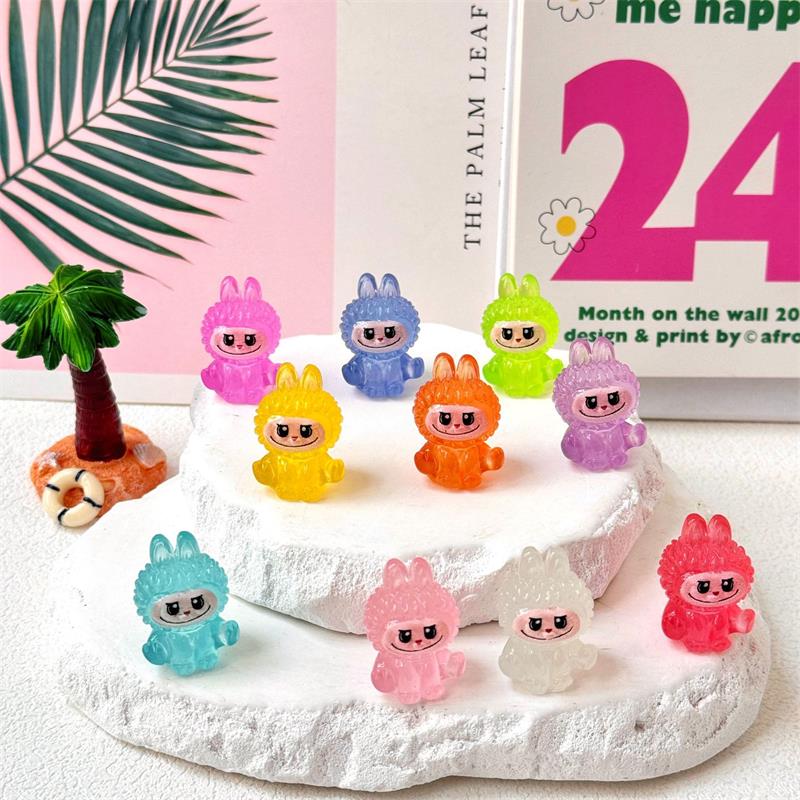 5/10Pcs/Bag Cute Luminous 3D Labubu Figurine Model Miniature Car Ornaments Home Desktop Diy Decoration Resin Crafts Holiday Gift