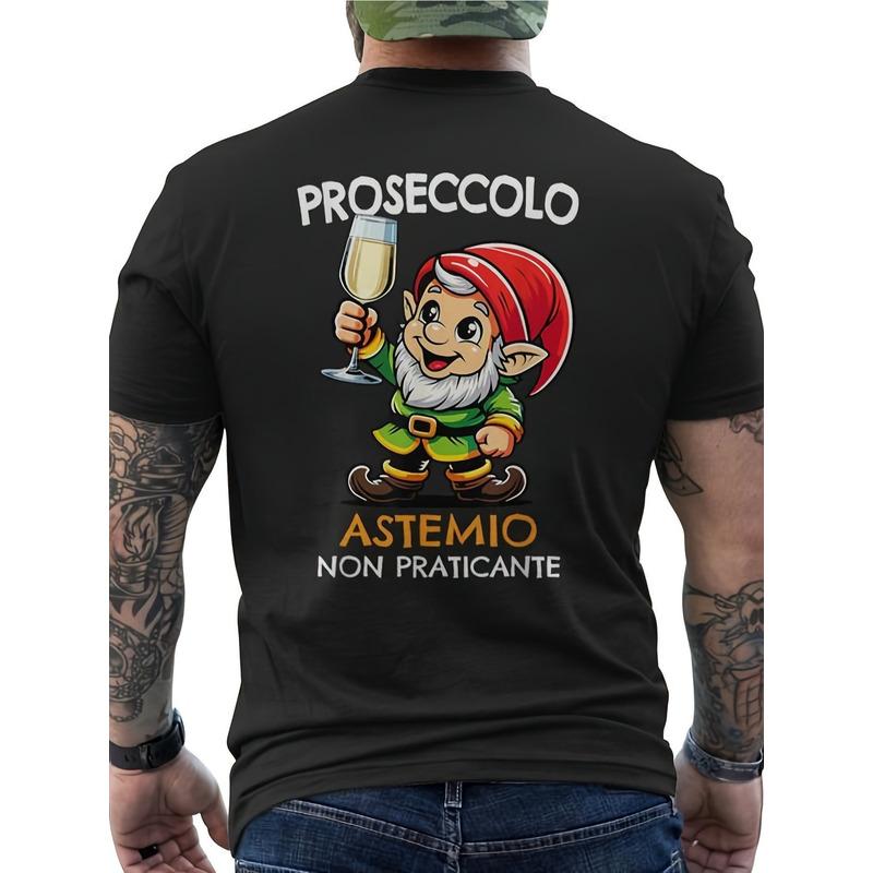 Men's Nano Proseccolo T-Shirt with Funny Italian Gnome Print - Language Phrase Design, Soft Breathable Slim-Fit Tee for Parties and Casual Wear –