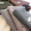 Women's Nordic Simple Houndstooth Plaid Scarf, English Shawl, Reversible Tassel Check Scarf