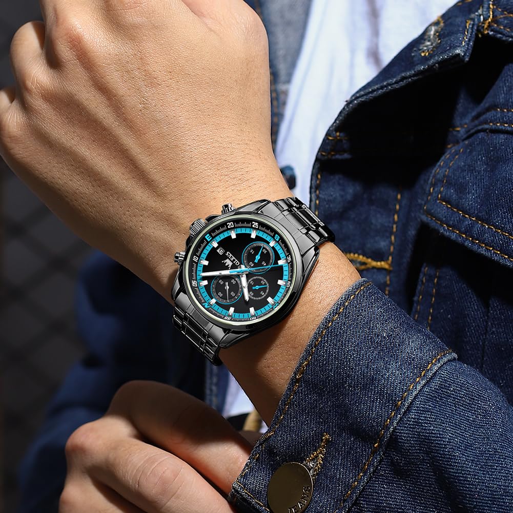 OLEVS кварцевые популярные часы стильные многофункциональные часы из нержавеющей стали водонепроницаемые часы с датой аналоговые модные студенческие часы для мужчин синие мужские