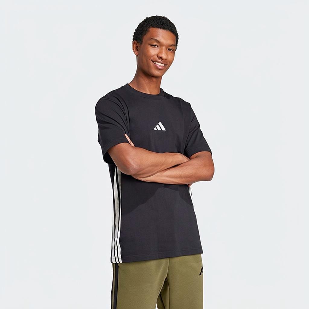 adidas Базовая полосатая удобная дышащая приятная к телу мягкая футболка с коротким рукавом мужские топы черная JD1906