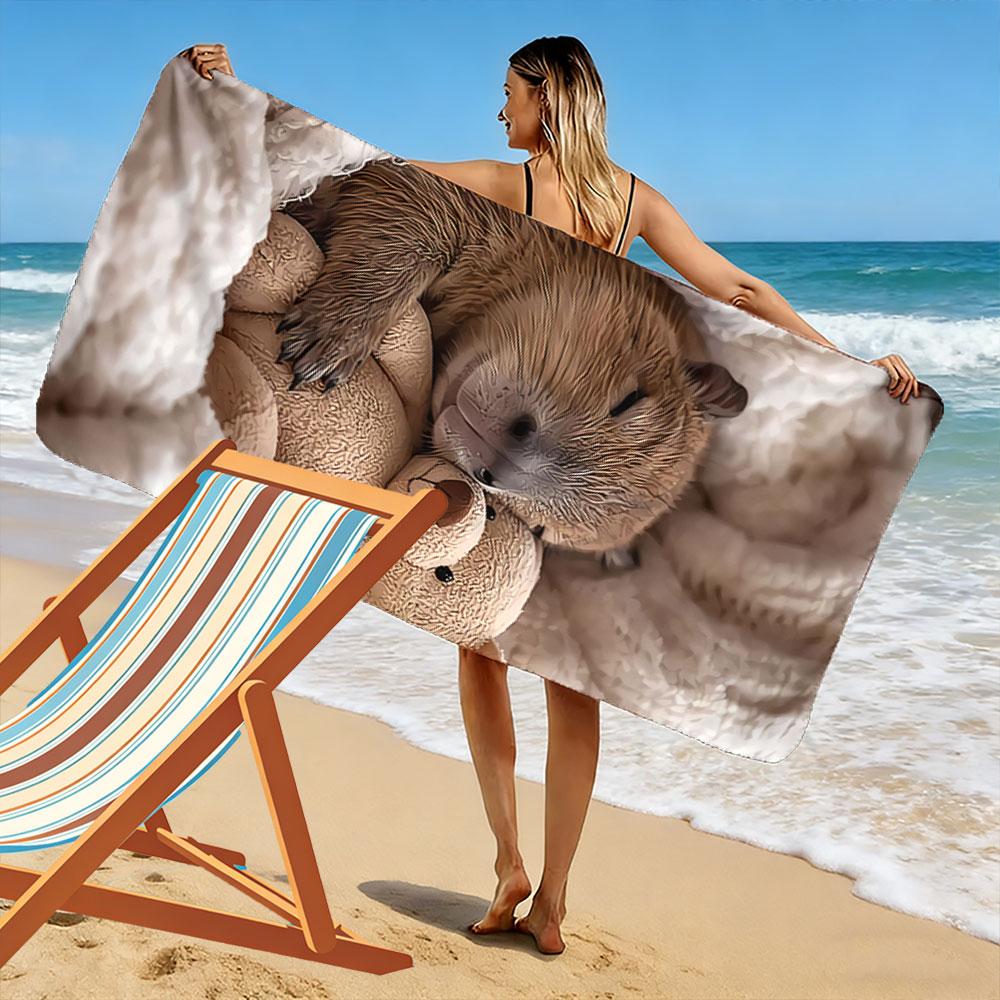 Sleeping Otter Hugging Teddy Bear Beach Towel Quick-drying for Travel Outdoor Sports Jogging Beach and Swimming