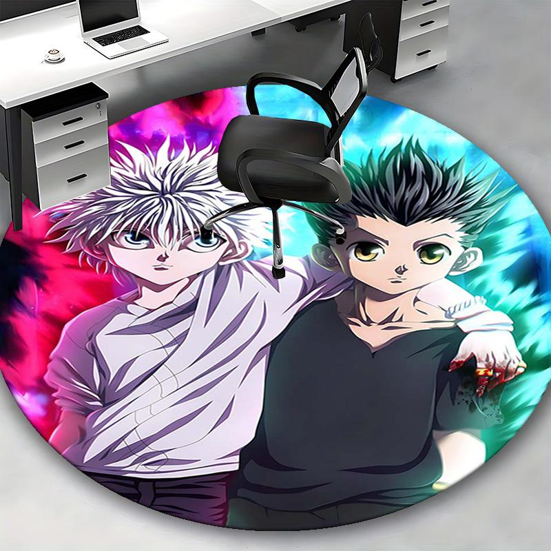 1pc Hunter x Hunter Killua & Gon Round Carpet - Anime Cartoon Design Office Chair Mat, Non-Slip Rug for Home Decor, Suitable for All Seasons.H098
