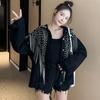 Women Rivet Tassel Denim Jackets Korean Loose Long Sleeve Short Outerwear Coat Female Streetwear Plus Size