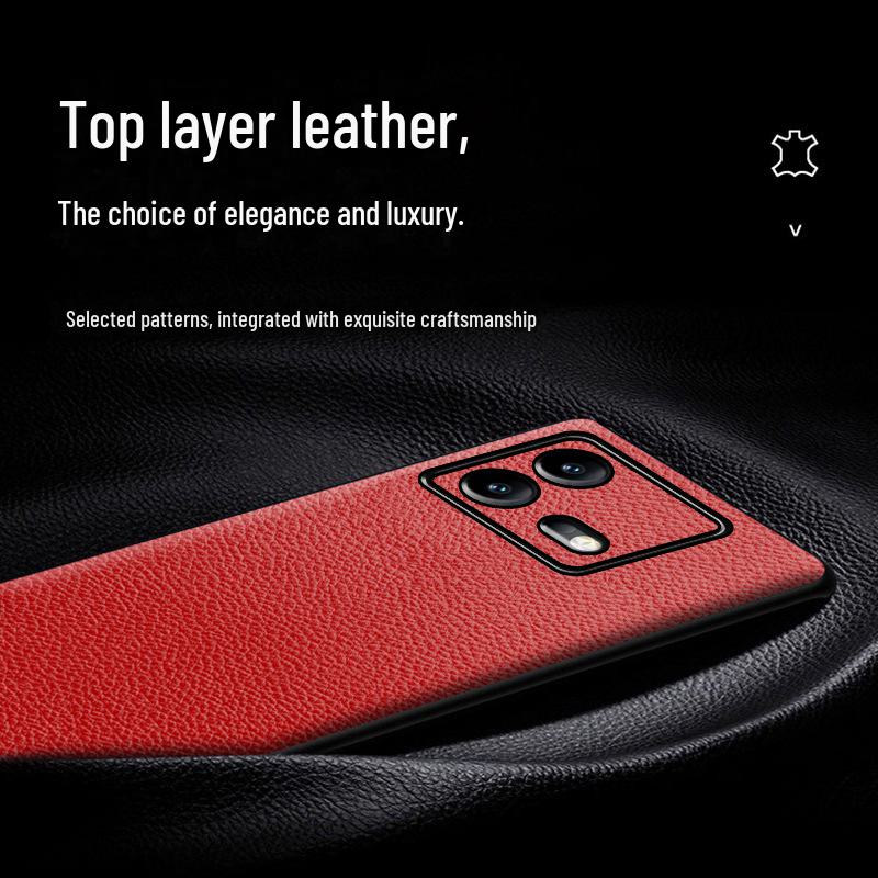 Защитный чехол из натуральной кожи Cowhide для iQOO Neo7 Racing / Neo7Pro - Премиальный, всесторонний, с узором "ли Чи"