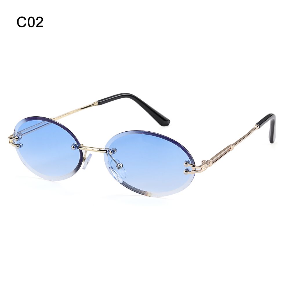 Frameless Rimless Tinted Eyewear Vintage Sunglasses Oval Sunglasses Diamond Cutting Lens Shades