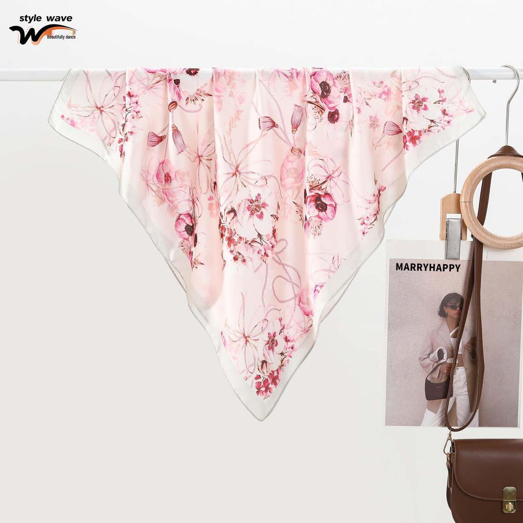 Romantic Women's Silk Scarf: Versatile Printed Neck & Hair Accessory for Sun Protection