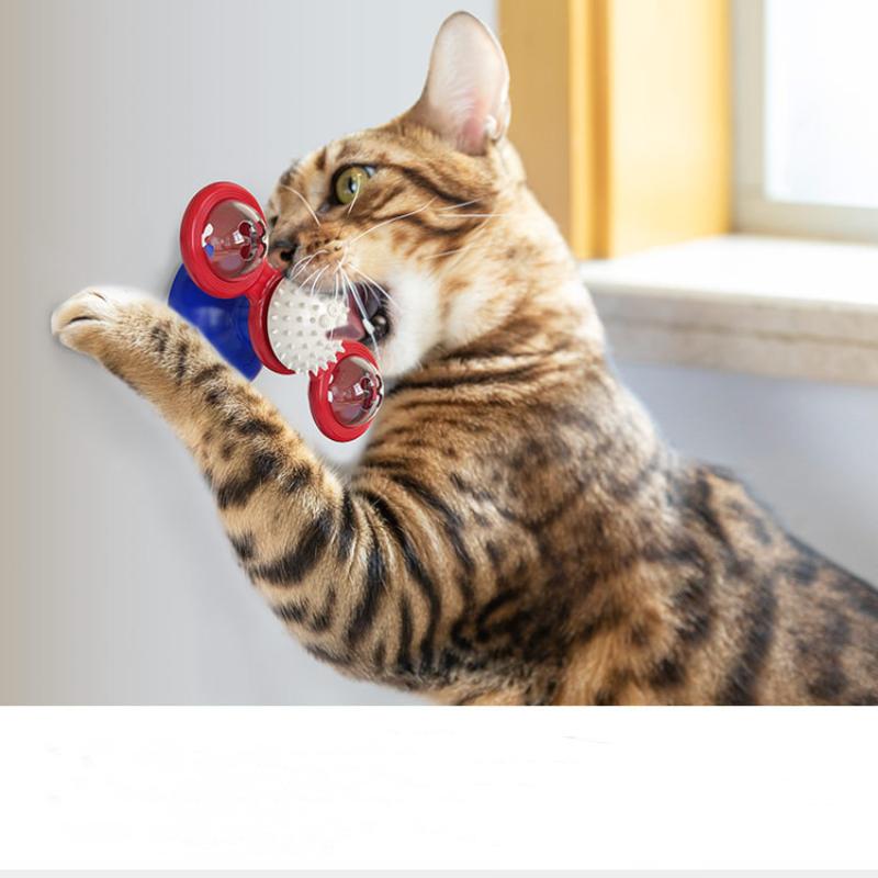 Игрушка-мельница для кошек с подсветкой, вращающаяся мятная присоска, скрежещущая зубами для домашних животных, очищающая жевательная игрушка для кошек, самоподъемная игрушка для кошек