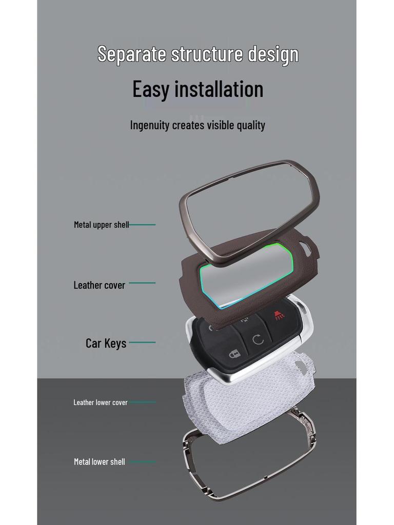 Cadillac Key Case Metal Shell for XT6, XT5, CT5, XT4, CT6, ATSL, XTS with Key Chain