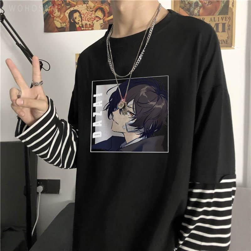 Футболка с аниме Bungou Stray Dogs Harajuku, крутая футболка с мангой Осаму Дадзай, хип-хоп, мужская футболка большого размера с длинными рукавами, летняя футболка в полоску
