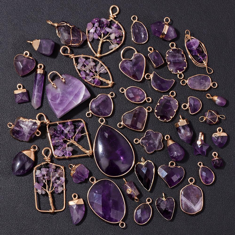 2 шт. подвеска из натурального камня аметисты нерегулярные фиолетовые кварцевые хрустальные бусины подвески для изготовления ювелирных изделий своими руками аксессуары для ожерелий
