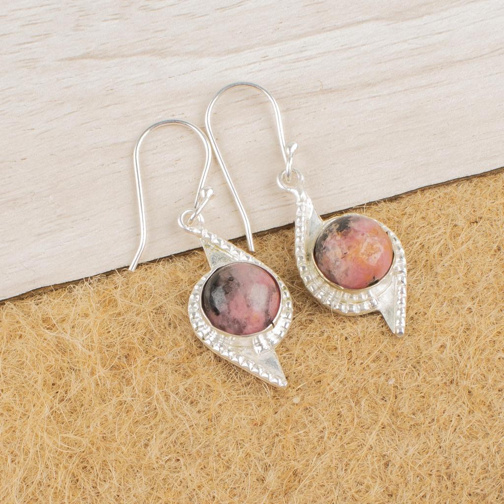 Black Rhodonite Gemstone Jewelry, 925 Sterling Silver Earrings, Handmade Rhodonite Silver Earrings Gift For Sister