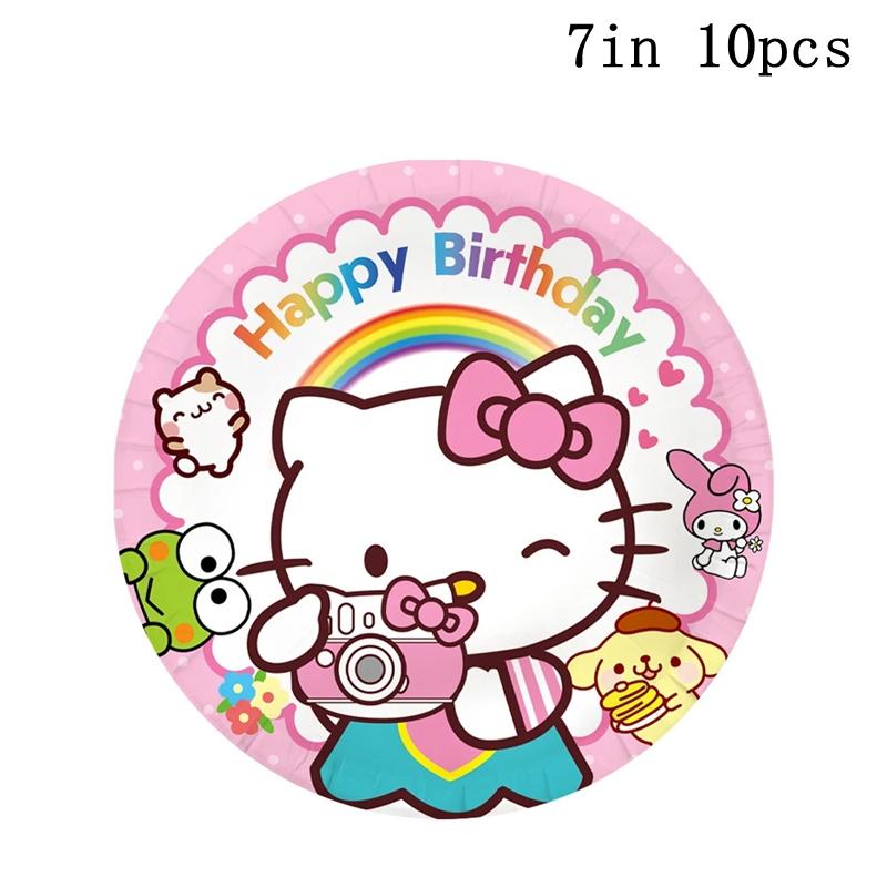 Хелло Китти Sanrio Украшение на День Рождения Товары для вечеринки Кавайные Шары Одноразовая Тарелка Стакан Мультяшный Флажок Аксессуар для Украшения Вечеринки