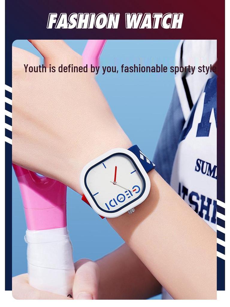 Gedi Модные Спортивные Силиконовый Ремешок Необычный Квадратный Циферблат Водонепроницаемые Студенческие Кварцевые Часы