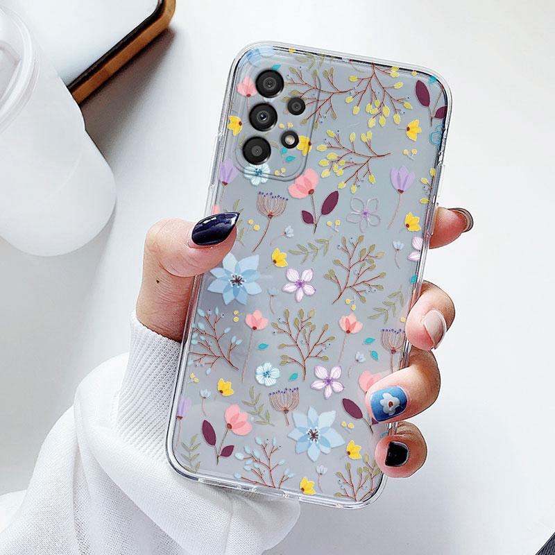 Чехол для телефона Samsung A53 5G A33 Цветочный силиконовый чехол для Samsung Galaxy A73 Fundas Coque Прозрачный мягкий Capas Цветочный ТПУ