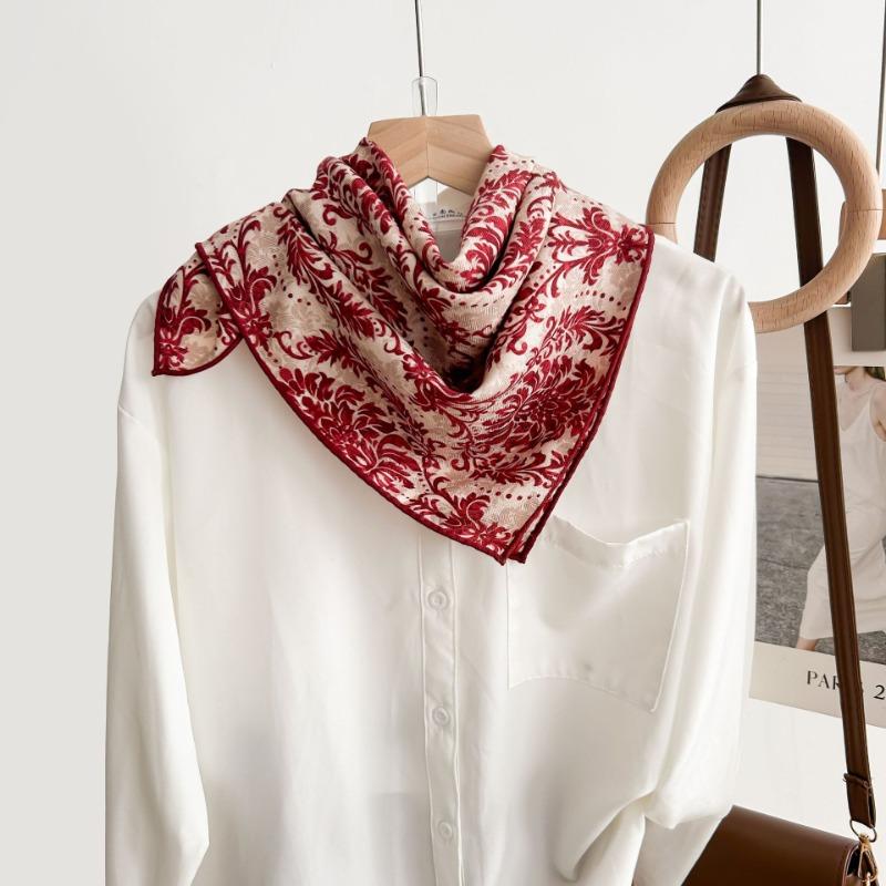 Silk Wool Scarf Women's Autumn Multi-functional Silk Wool Warm Square Scarf High-end Versatile Scarf Shawl