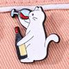 Cat Drinking Red Wine Interesting Brooch Student Backpack Needle Buckle Badge