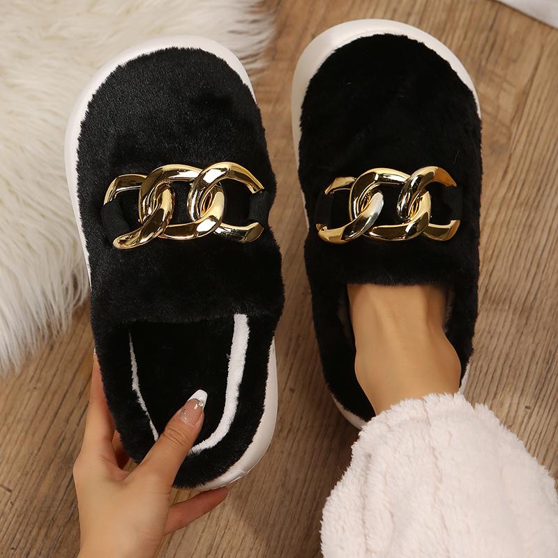2024 New Fashion Women's Cotton Slippers Thick Sole Indoor Non-slip Furry Slides Ladies Winter Bedroom Warm Plush Woman Slipper