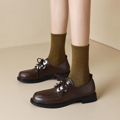 Новые женские повседневные туфли-одинарки однотонные с легким вырезом на шнуровке большого размера женские туфли с круглым носком на удобной толстой подошве нескользящие на четыре сезона sin