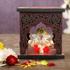 Ganesha Idol with Wooden Temple for Home Mandir, Car Dashboard, Gift Items (Ganesha 2), Religious