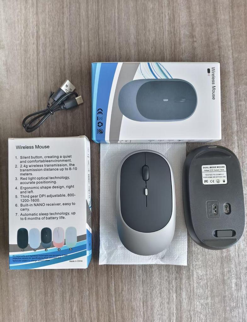 Перезаряжаемая Bluetooth-мышь с двойным режимом для планшета и ноутбука: Беспроводная связь 2,4 ГГц для офиса и дома