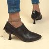 Женская обувь Осенние женские ботильоны Элегантные коричневые короткие смешанные кожаные тонкие маленькие каблуки с черным принтом Cusp Winter