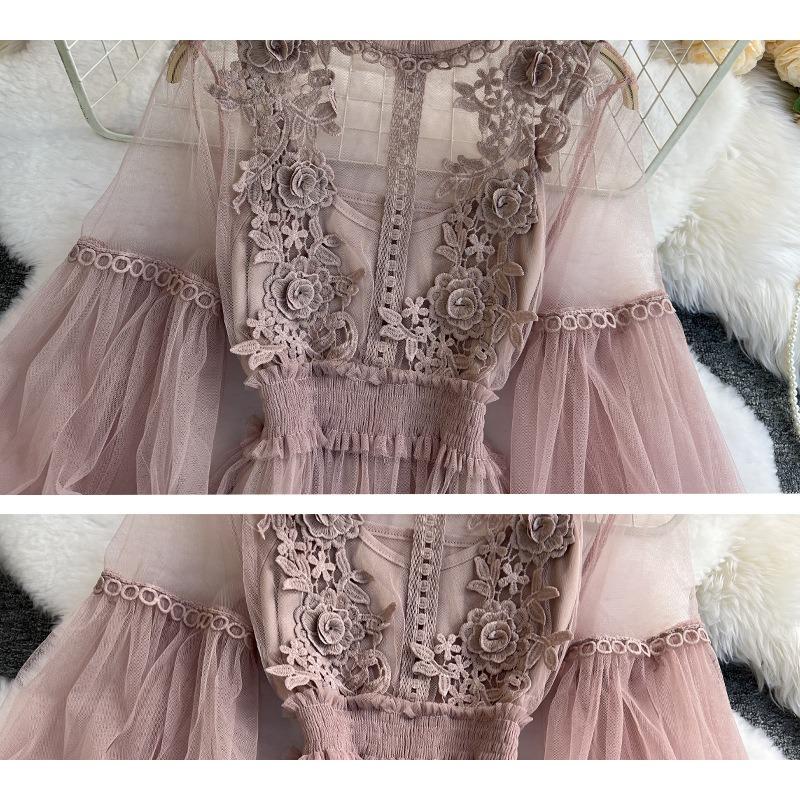 GMXIA Женская мода весна осень однотонный принт полуводолазка длинный рукав высокая талия повседневные платья