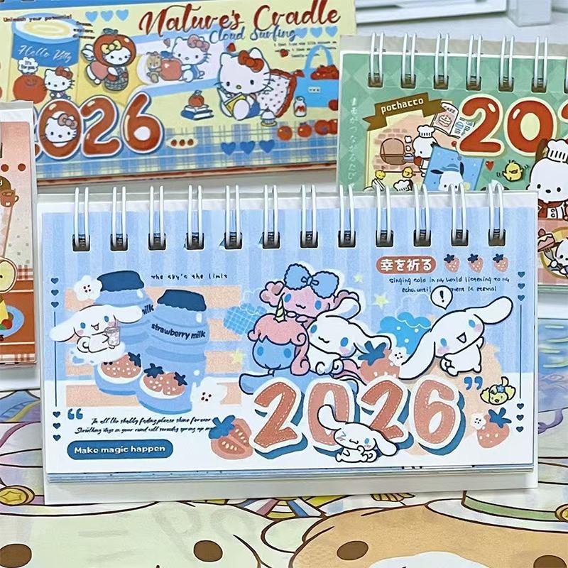 Hello Kitty 2026 Calendar Sanrio Long Desk Calendar Ornament Cartoon Kawaii Planner Agenda Daily Monthly Stationery Supplies