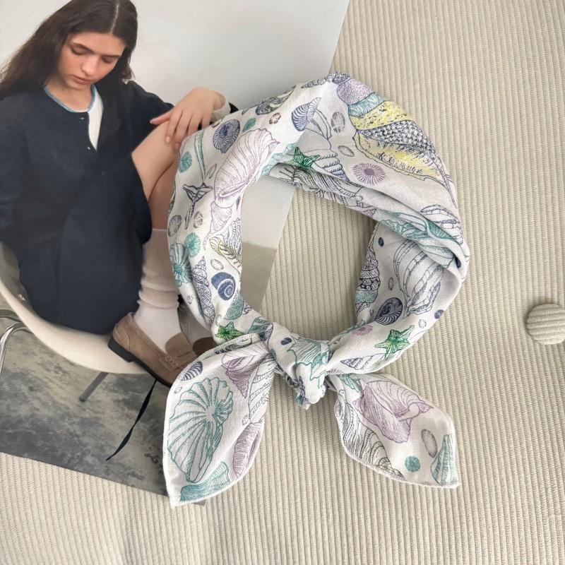 Premium 90Cm Floral Large Square Scarf Cotton And Linen Silk Scarf Women'S Headscarf Thin Scarf Sun Protection Shawl Outer Yarn