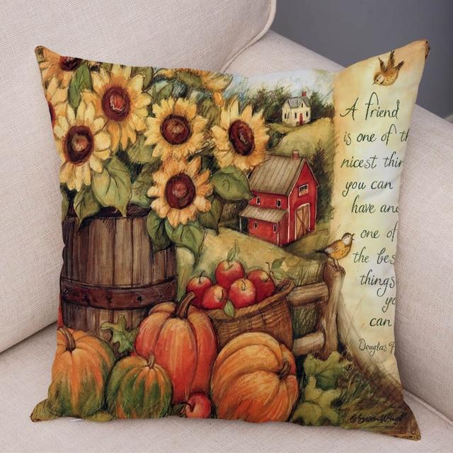 Color Watercolor Pumpkin Pillowcase Super Soft Polyester Decorative Plant Cactus Cushion Cover Suitable for Car Sofa Pillowcase