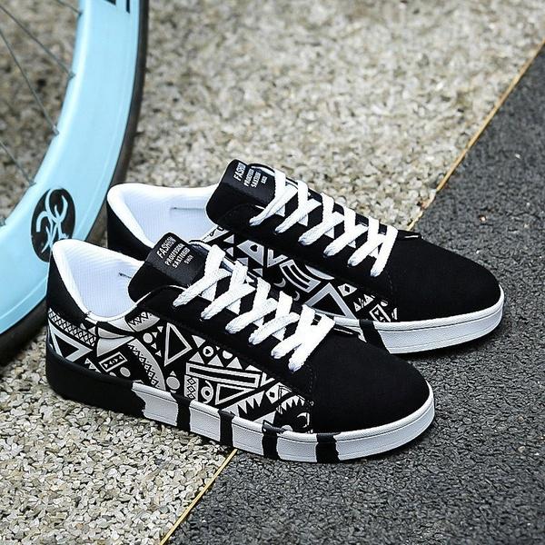 Men Spring Casual Flat Colorful Cool Graphic Low Top Canvas Sneakers Shoes Lightweight And Comfortable Fit