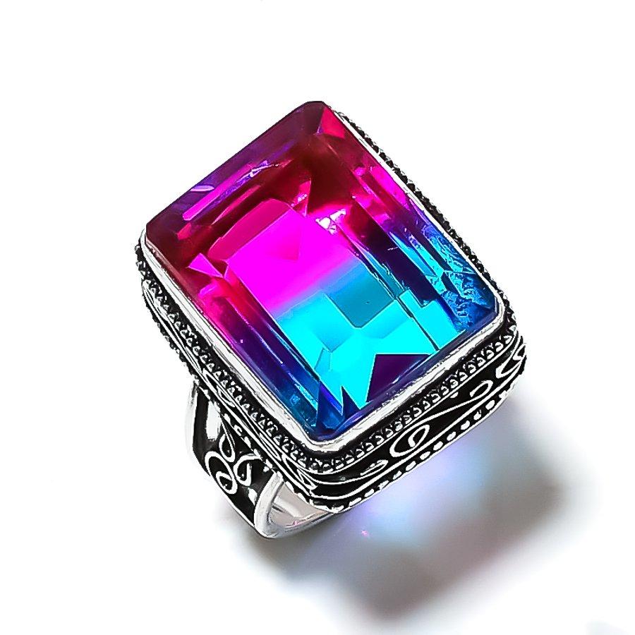 Bi-Color Tourmaline Gemstone 925 Sterling Silver Gift Jewelry Ring Size 9
