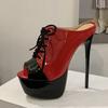 Summer 16CM Super High Heels Modern Slippers For Woman Lace Up Peep Toe Platform Sandals Women Banquet Party Shoes Pumps