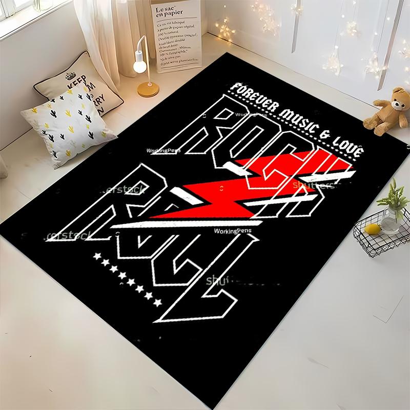 "Rock & Roll Lightning Bolt Design, Black Red Non-slip rug suitable for living room and bedroom sofas"