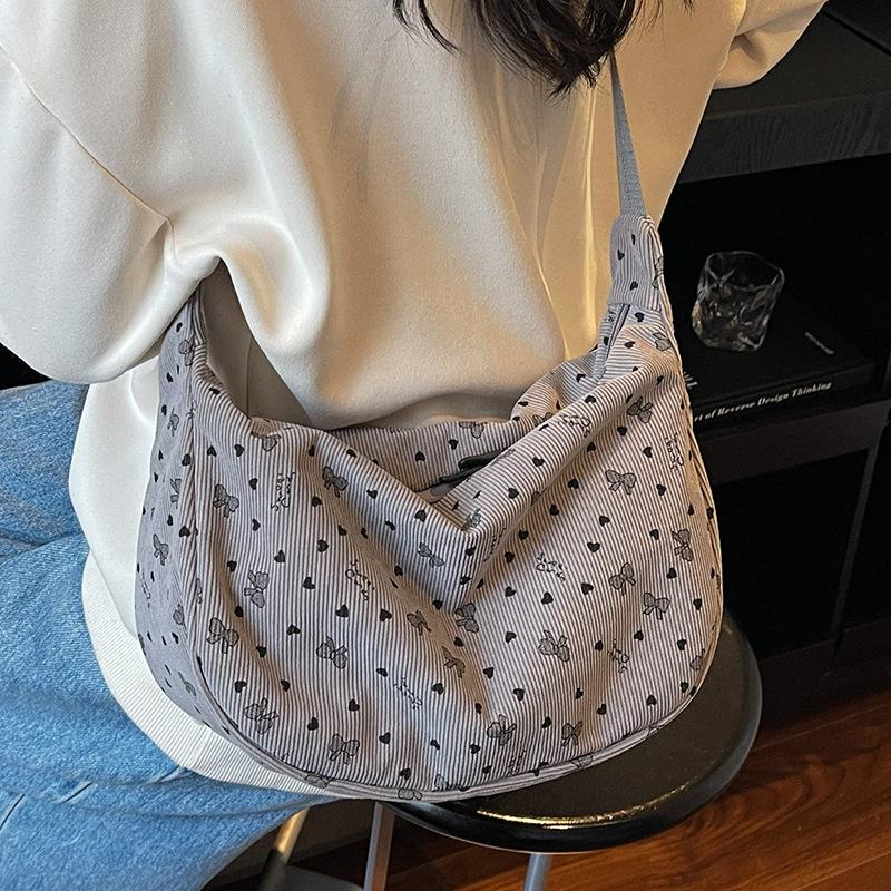 Women Fashion Corduroy Crossbody Bag Casual Versatile Medium Shoulder Dumpling Bag