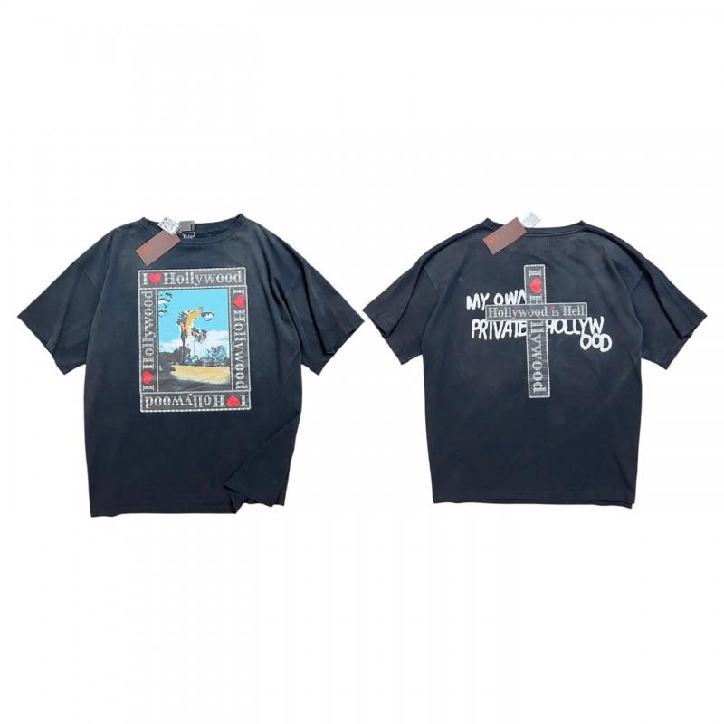 2026 Streetwear Oversized Washed Cotton Tee Men Loose Fit Short Sleeve Graphic T-Shirt