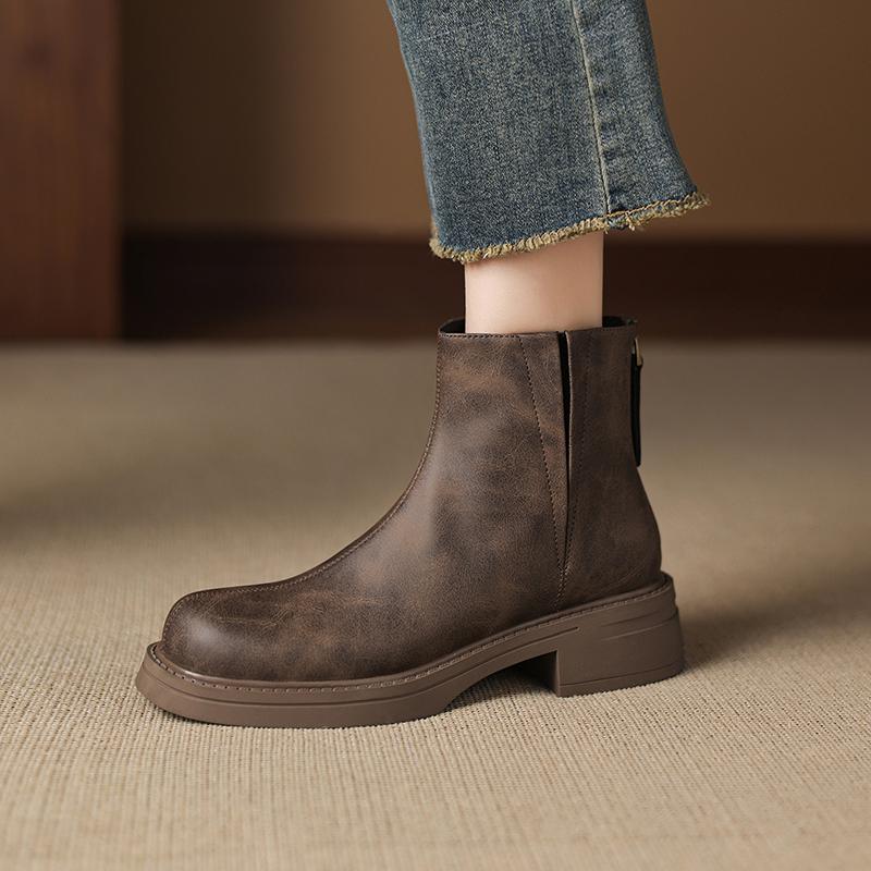 Мода 2025 НОВЫЕ Осенние Женские Ботинки Спилок Женская Обувь Круглый Носок Массивный Каблук Обувь Челси Ботинки Повседневная Обувь Платформа Короткие Ботинки