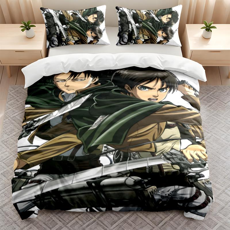 Attack on Titan 3PC Bedding Set Print Duvet Cover with Two Pillowcases Home Bedroom Decoration festival gift