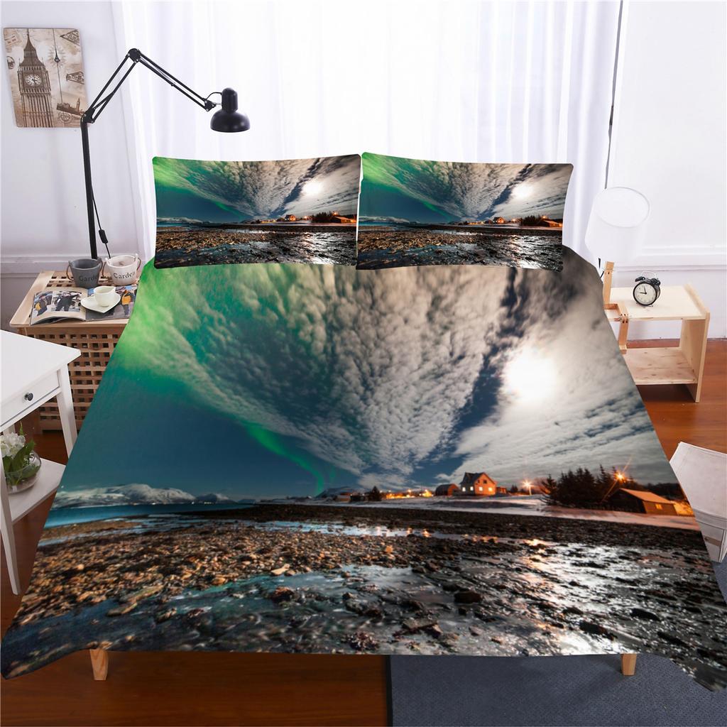 Пододеяльник с изображением природы и пейзажа, размер King/Queen, комплект постельного белья с изображением синего неба и гор в стиле модерн, акварель, 2/3 предмета, полиэстер, пододеяльник