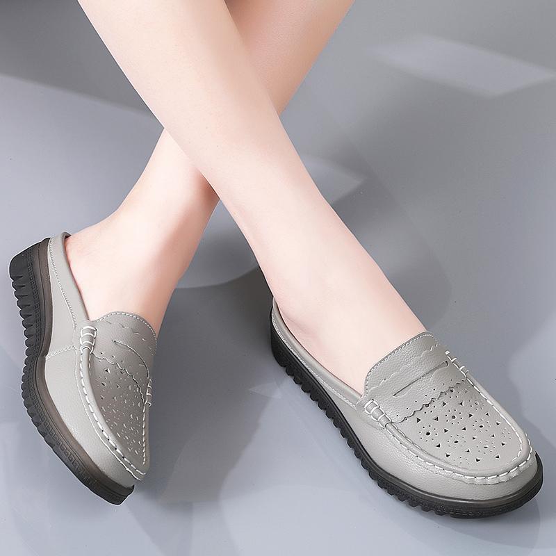 Женские мягкие мюли лоферы слипоны повседневные элегантные летние тапочки дышащие кожаные сандалии черные мокасины для мамы