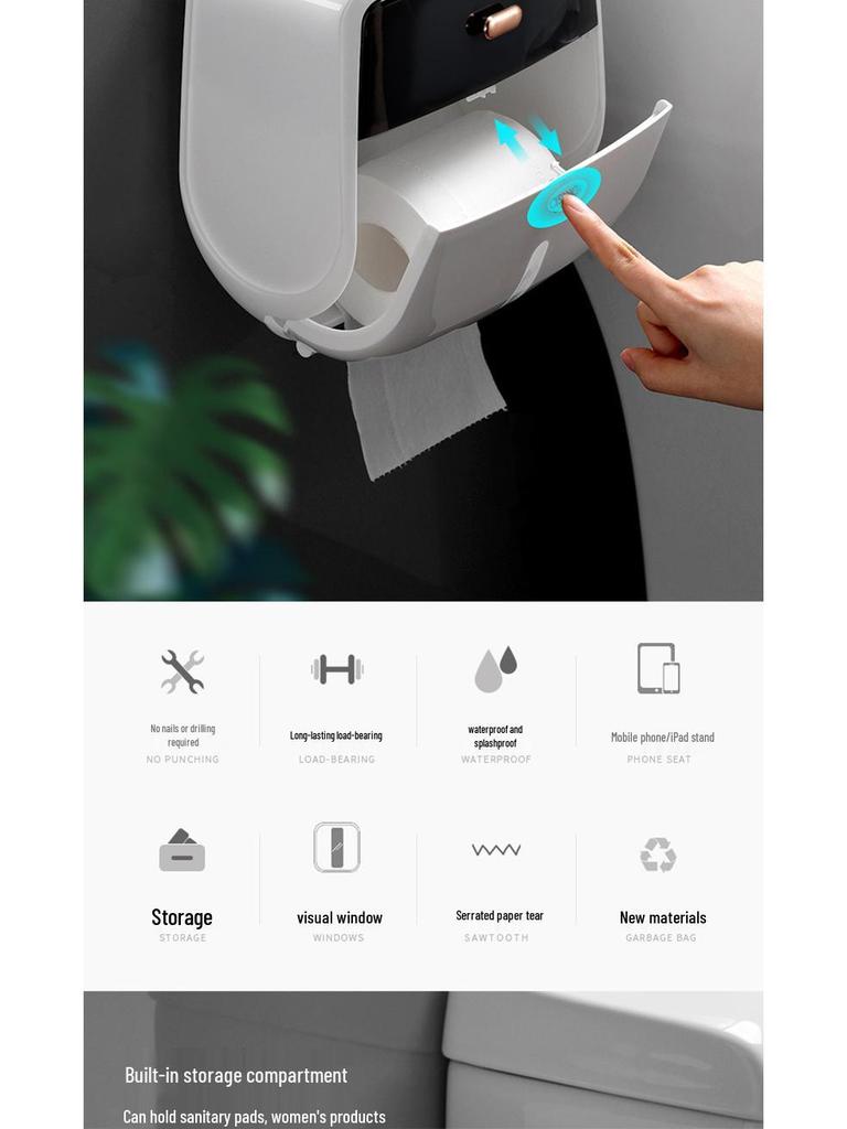 Водонепроницаемый настенный держатель для салфеток и туалетной бумаги без сверления с двухслойным хранением