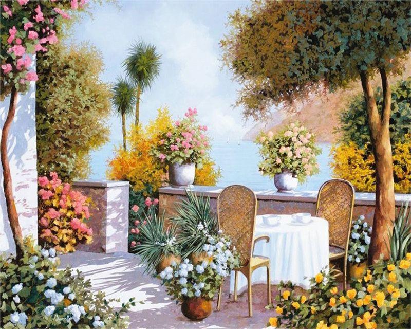 RUOPOTY Раскраска по номерам Городской пейзаж для гостиной на холсте Уникальный подарок Акриловая картина по номерам Дом