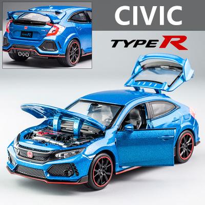 FIQ1 1:32 HONDA CIVIC TYPE-R Металлическая модель автомобиля Литье под давлением и игрушечные транспортные средства Металлическая модель спортивного автомобиля Звук и свет Коллекция Подарок для детей